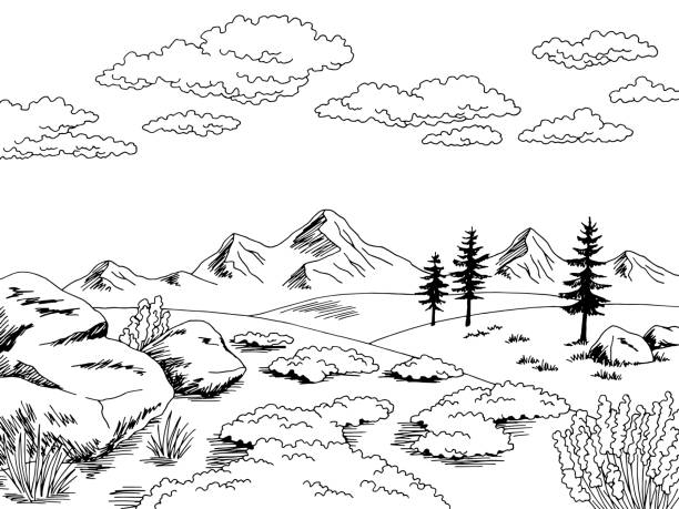 Tundra graphic black white landscape sketch illustration vector stock illustration