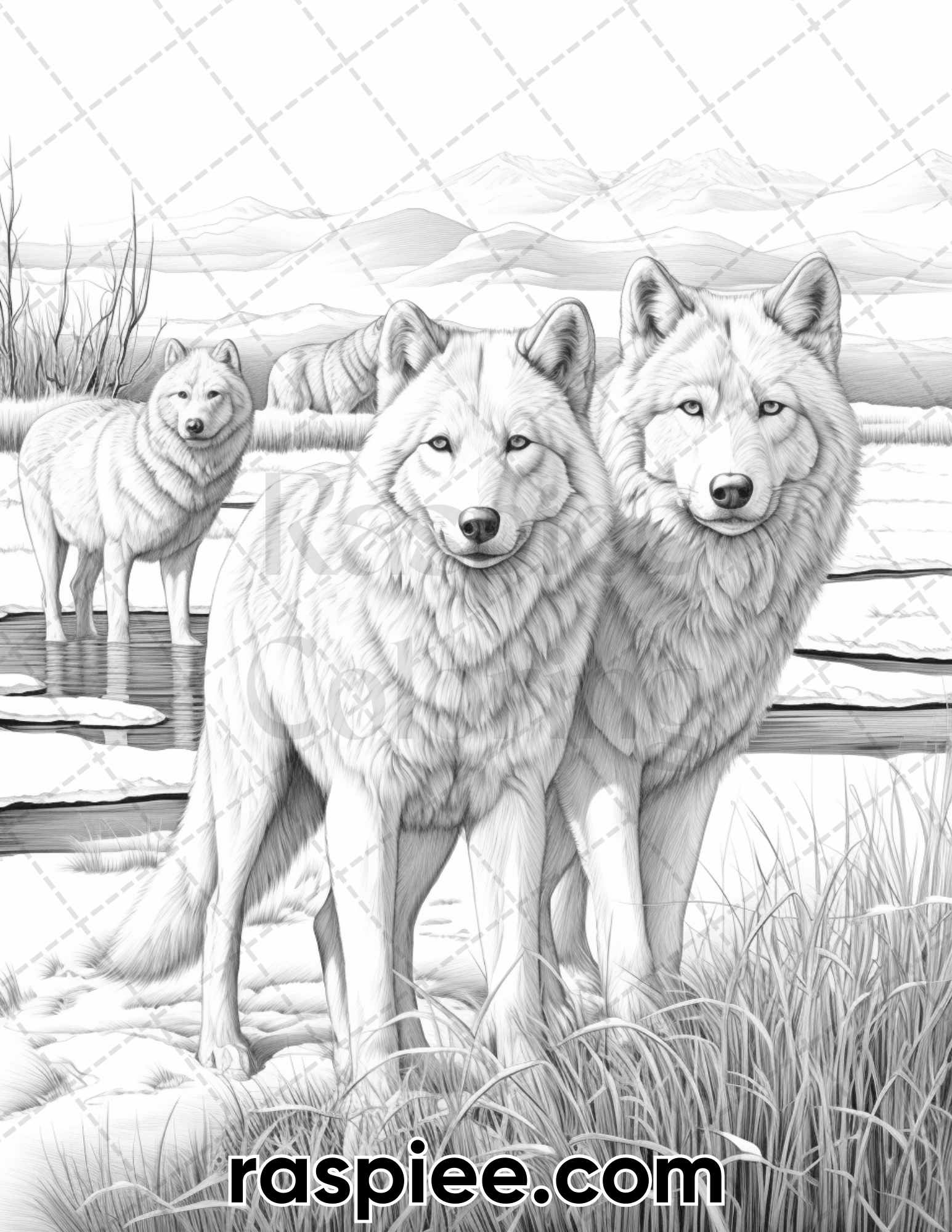 Winter wildlife grayscale coloring pages for adults printable pdf â coloring