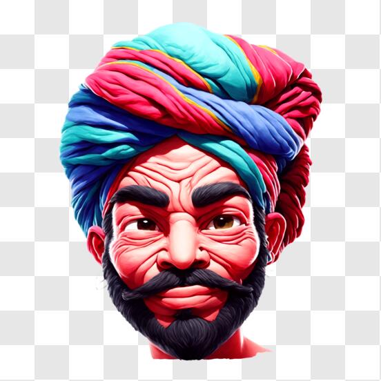 Download serious indian man with colorful turban and beard png online