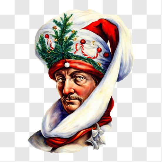 Download festive painting of a man with turban and christmas tree png online