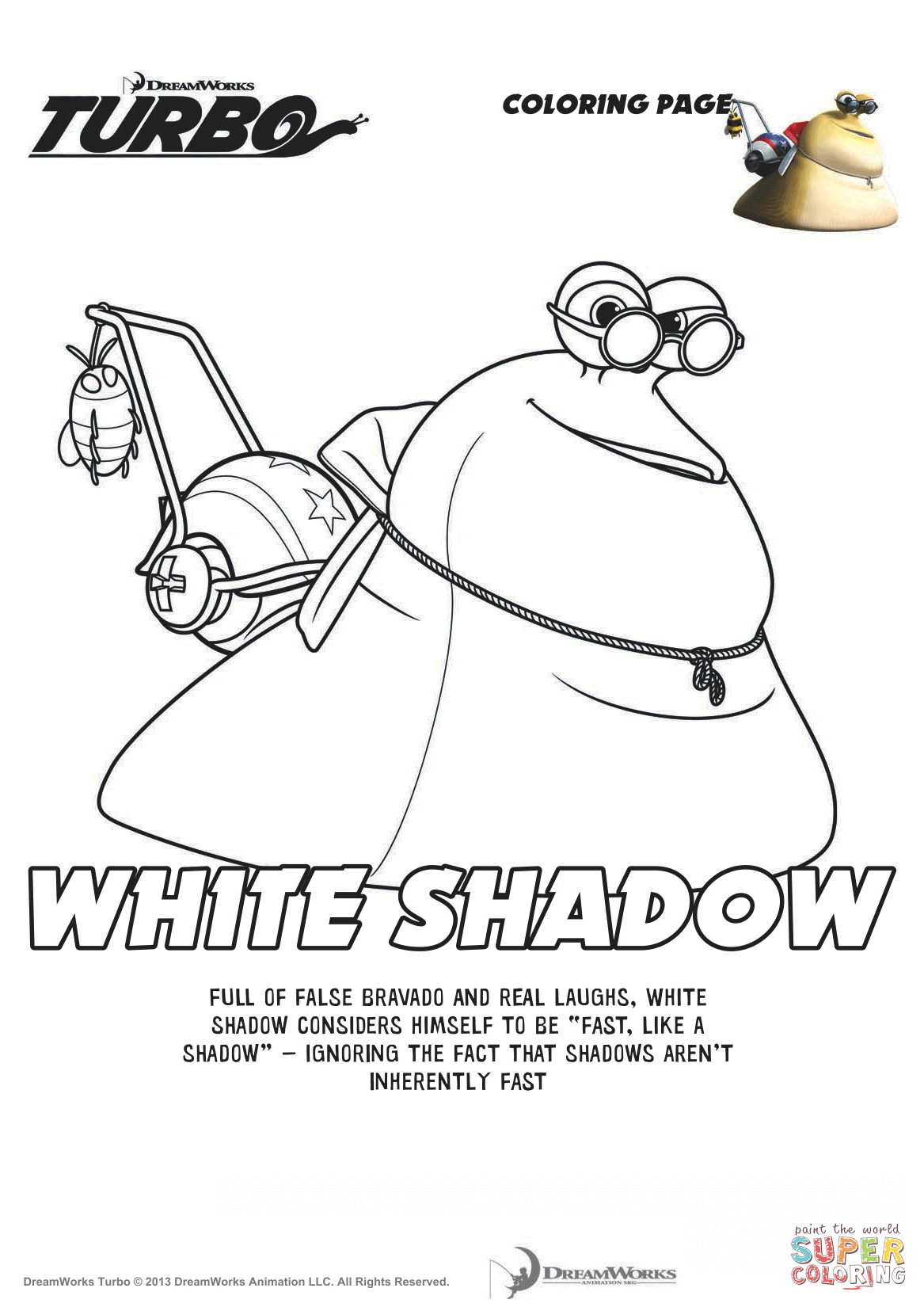 White shadow from turbo coloring page free printable coloring pages