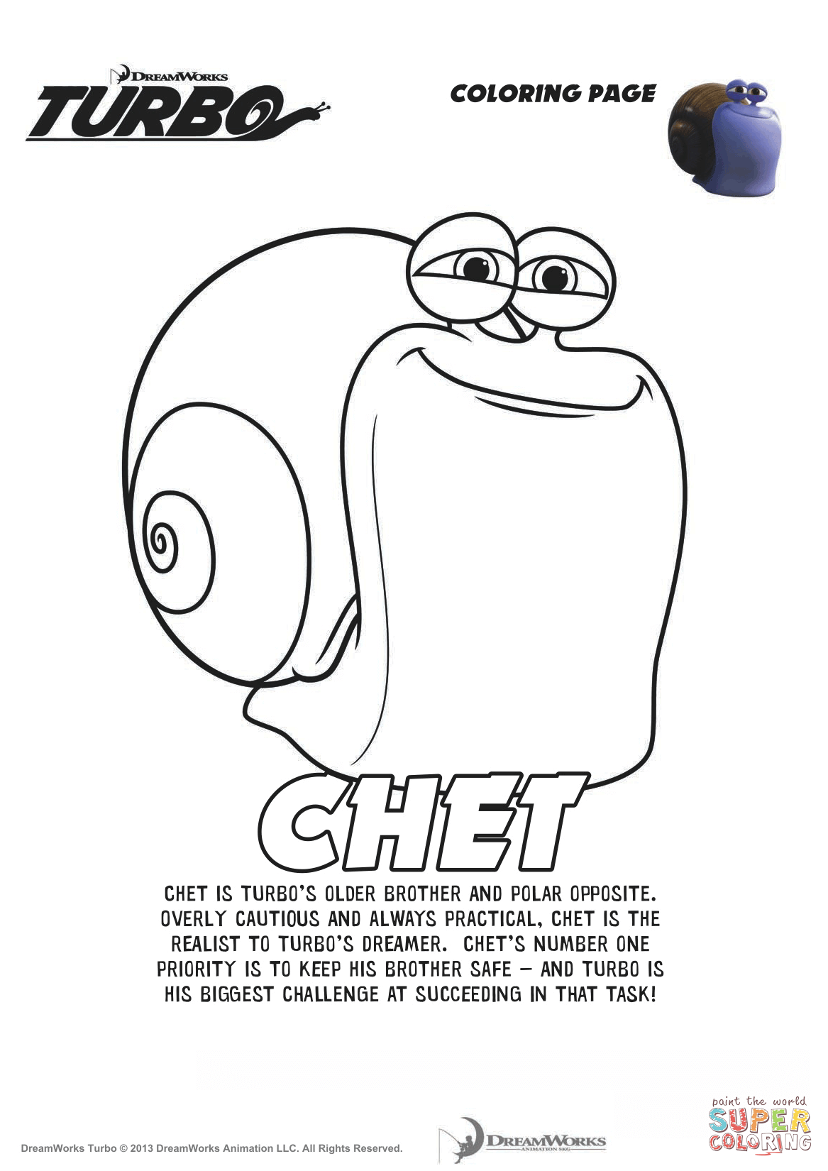 Chet from turbo coloring page free printable coloring pages