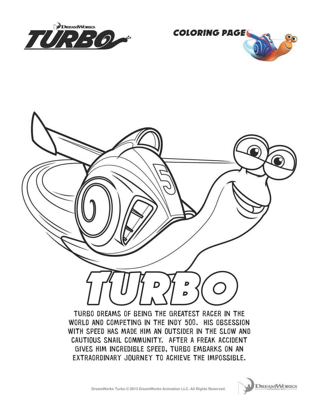 Turbo printable activity sheets and coloring pages