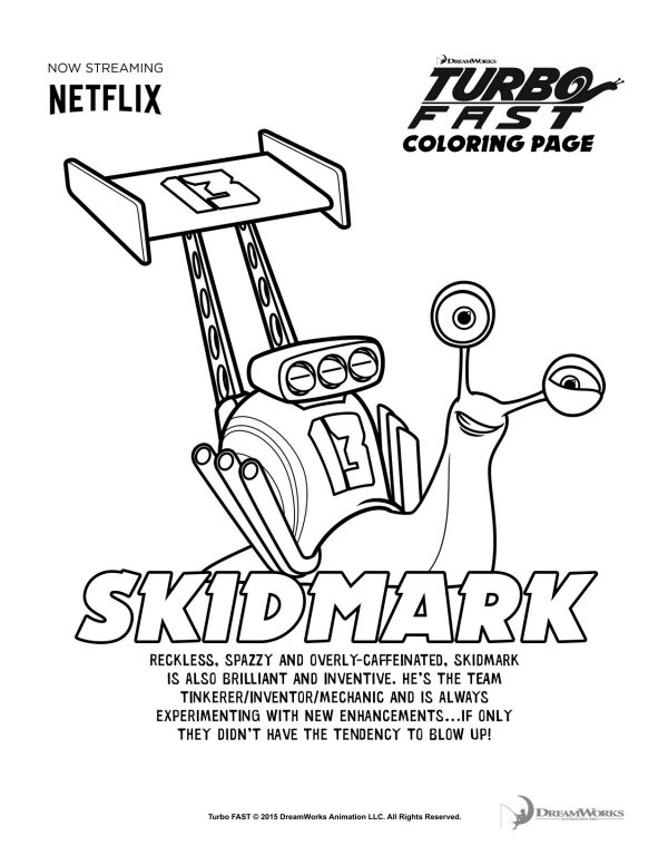 Turbo fast skidmark coloring page