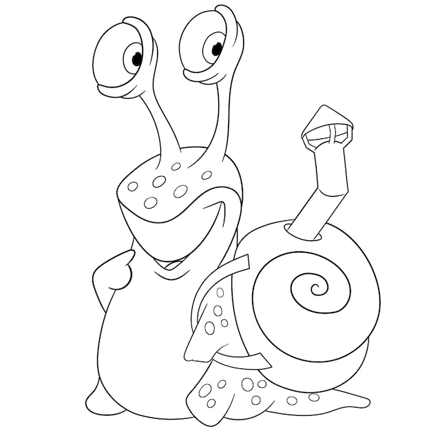 Premium vector lovely snail with his shell as a backpack cartoon coloring book page for kids