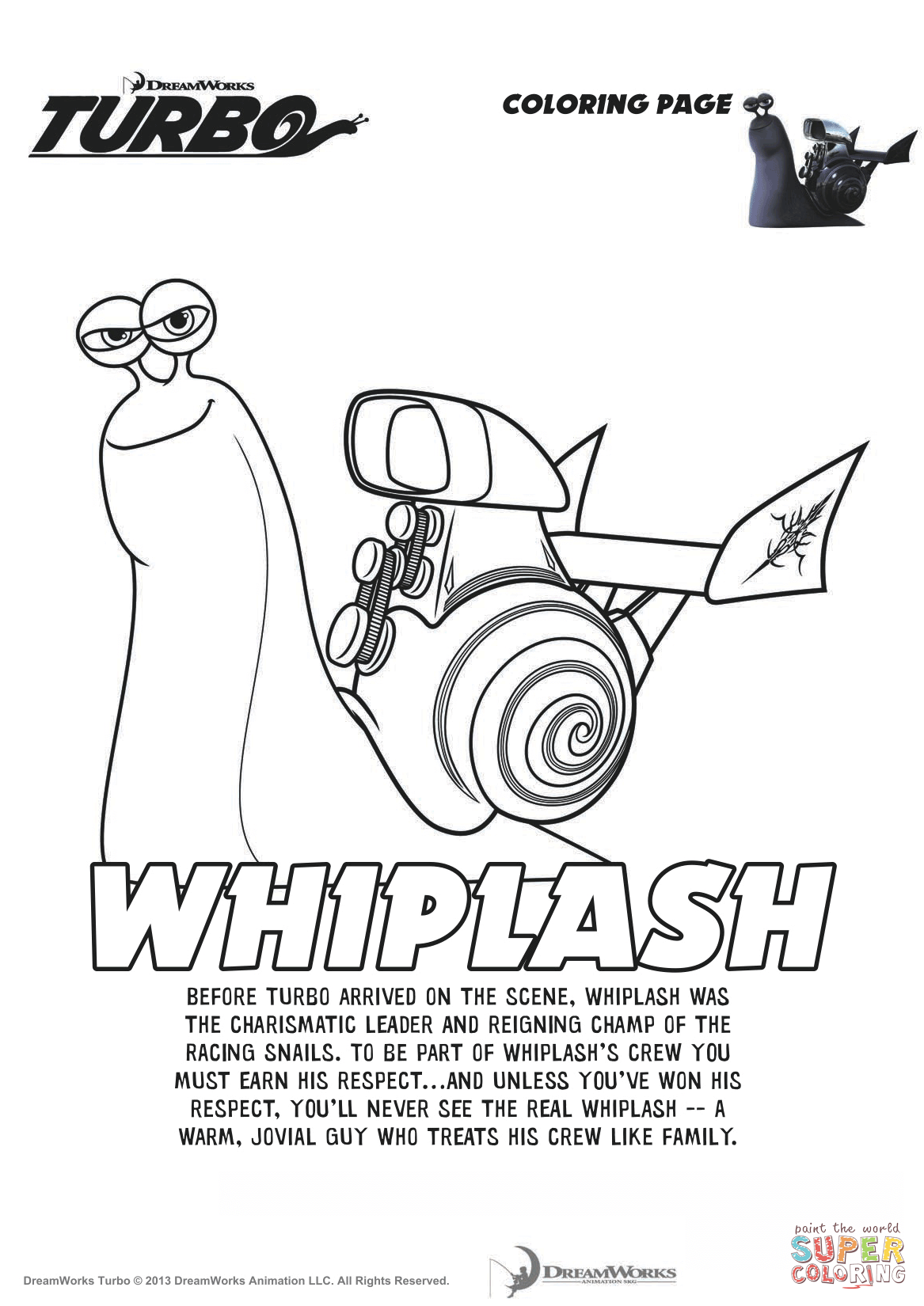 Whiplash from turbo coloring page free printable coloring pages