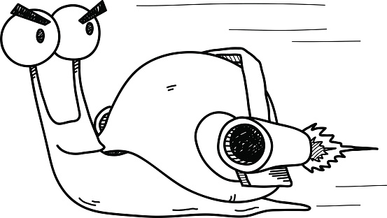 Snail wearing turbo rocket speed booster stock illustration