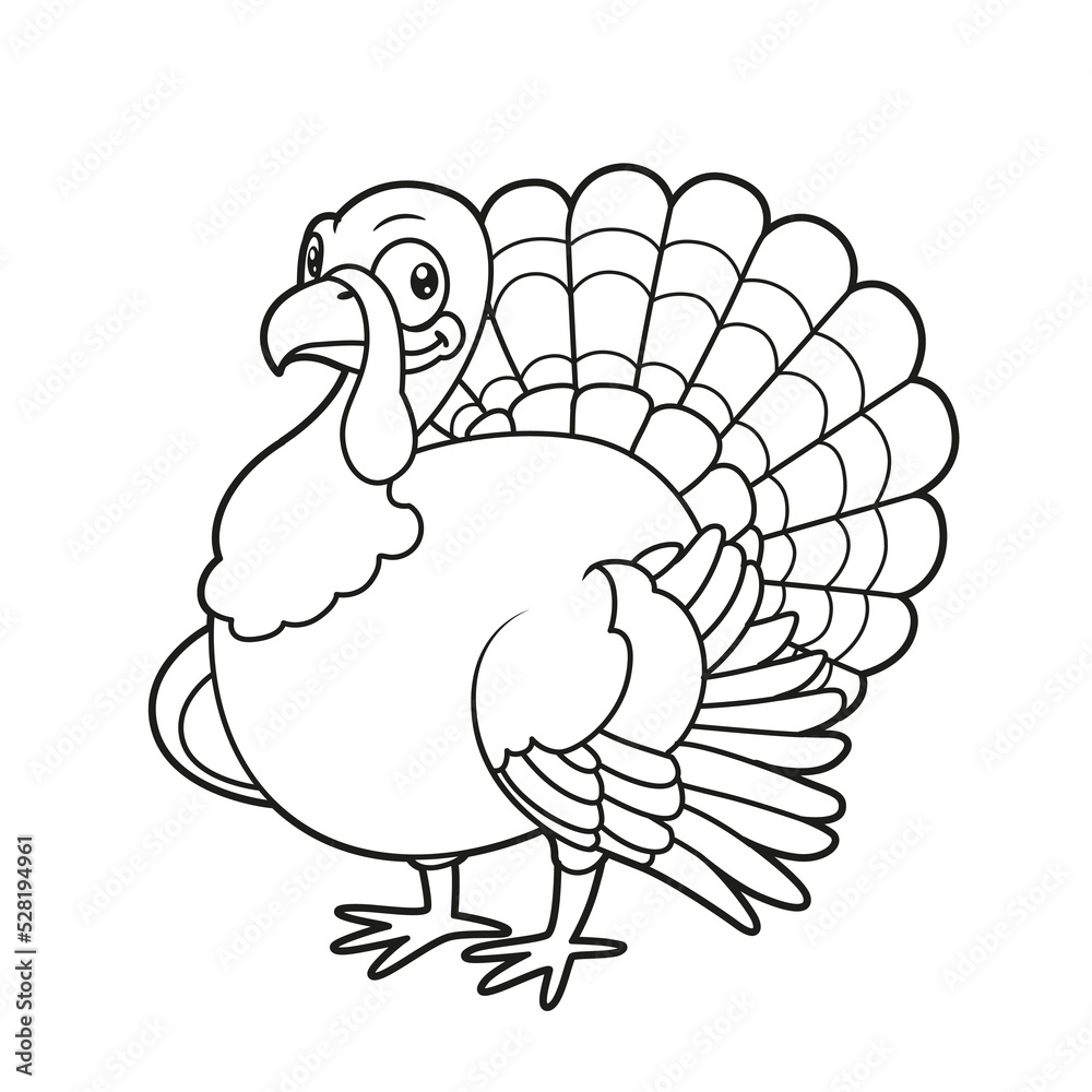 Cute cartoon turkey outline coloring page on a white background vector