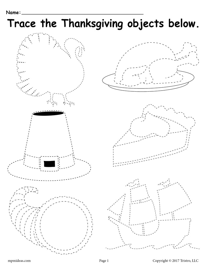 Printable thanksgiving tracing worksheet â