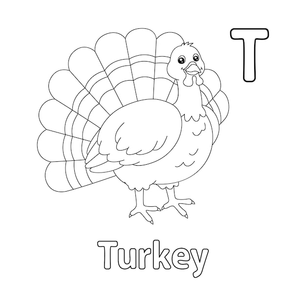 Premium vector turkey alphabet abc coloring page t