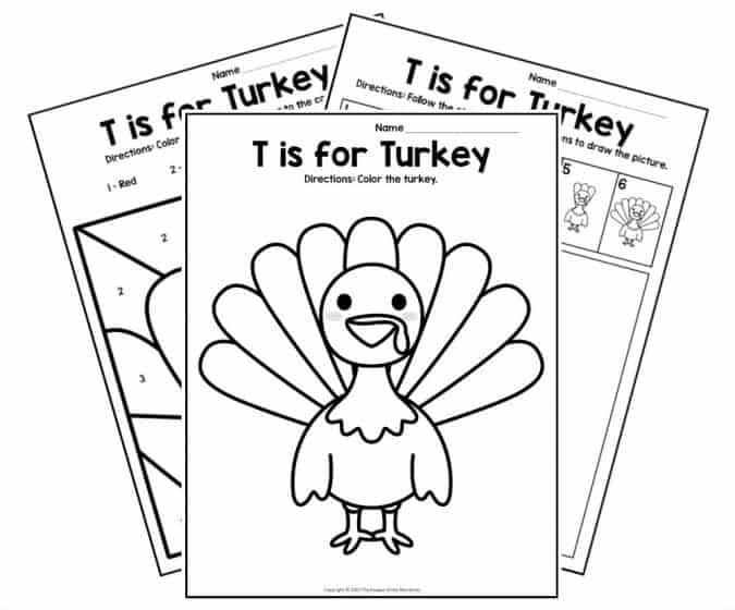 Free printable t is for turkey letter t worksheets