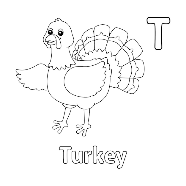 Premium vector turkey alphabet abc coloring page t