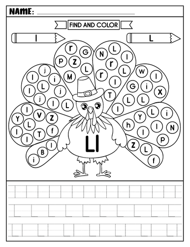 Turkey letter recognition activities alphabet handwriting worksheets l tracing writing teaching resources