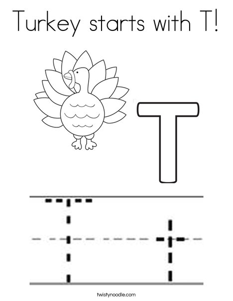 Turkey starts with t coloring page