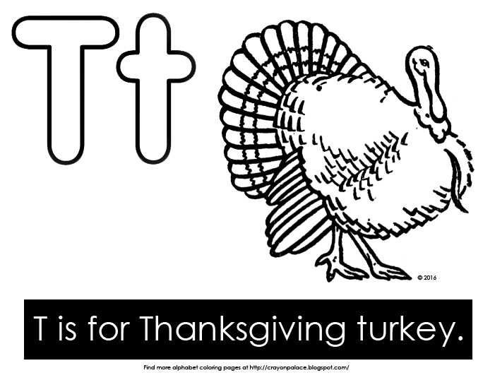 Crayon palace t is for turkey alphabet coloring page