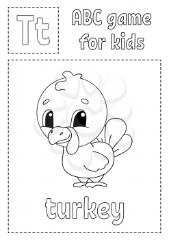 Abc game for kids alphabet coloring page cartoon character word and letter vector illustration school edition