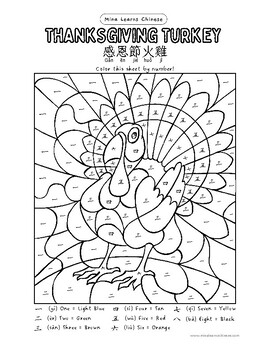Traditional chinese thanksgiving turkey color by number coloring sheet