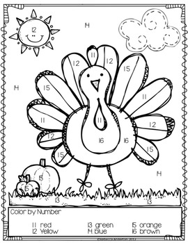 Freebie turkey color by number by rebecca anderton tpt