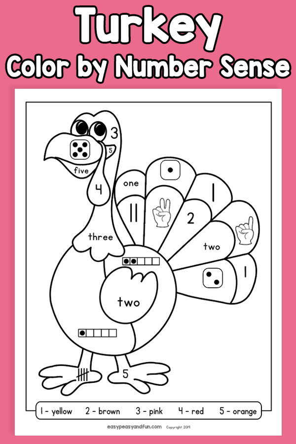 Turkey color by number sense â easy peasy and fun hip