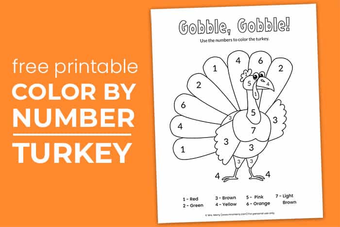 Color by number turkey printable mrs merry