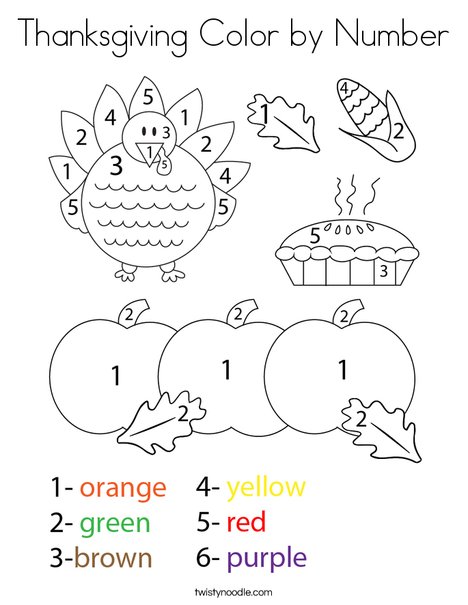 Thanksgiving color by number coloring page