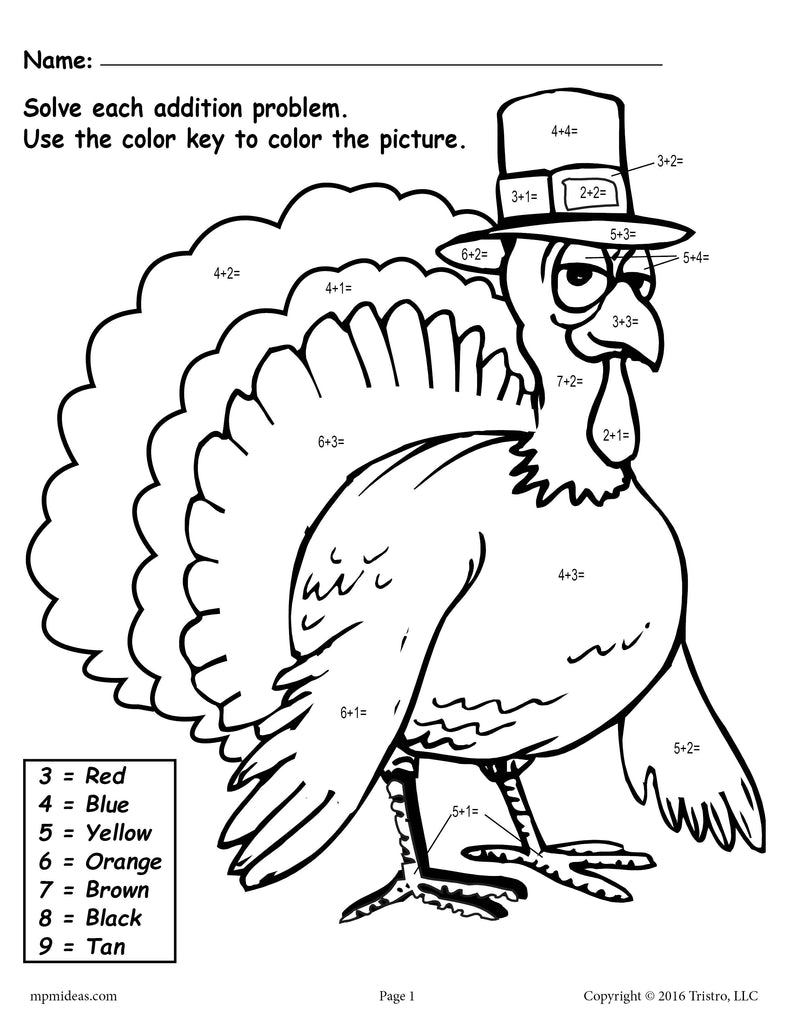 Color the turkey addition color