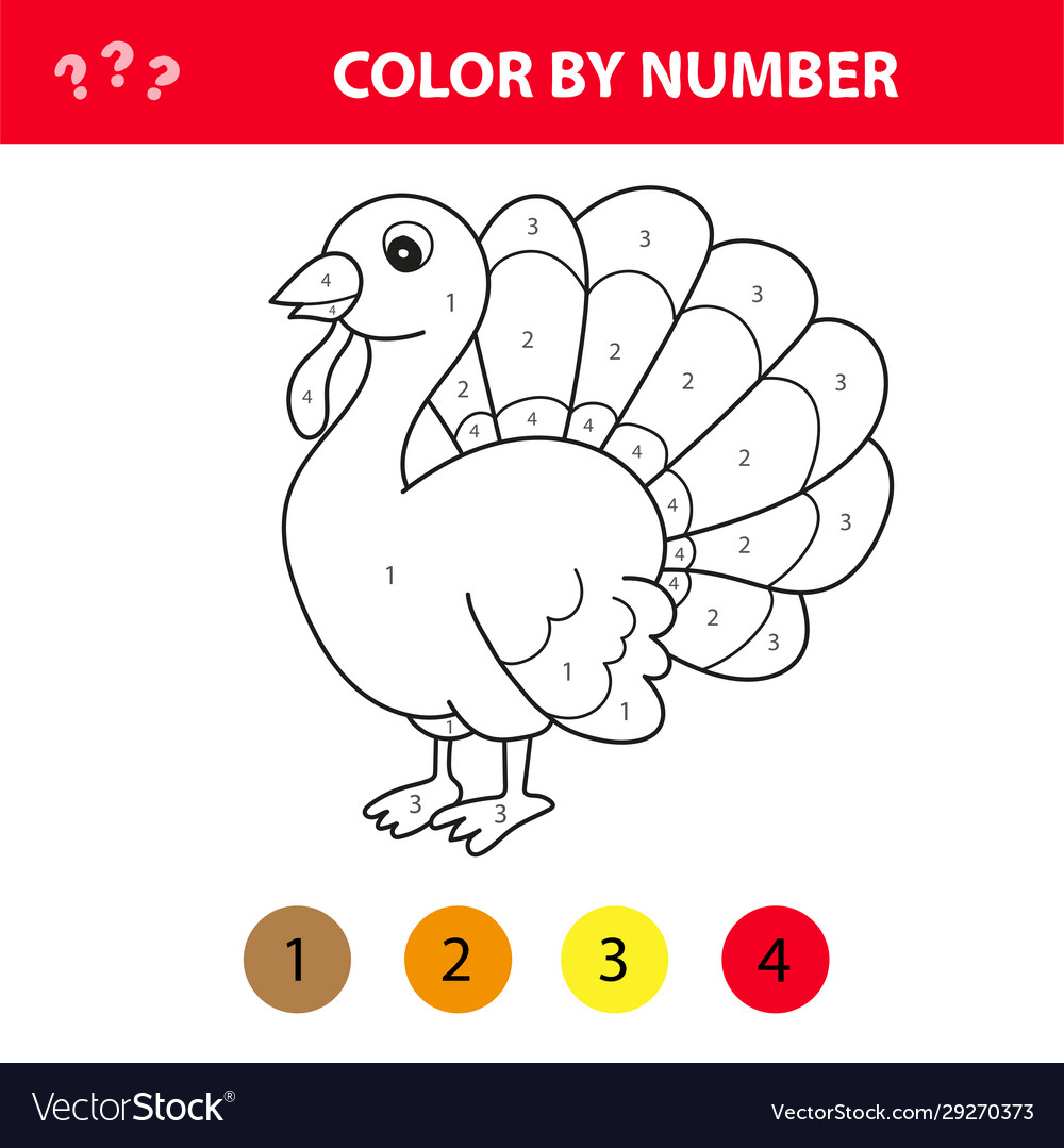 Cartoon turkey color number educational game vector image