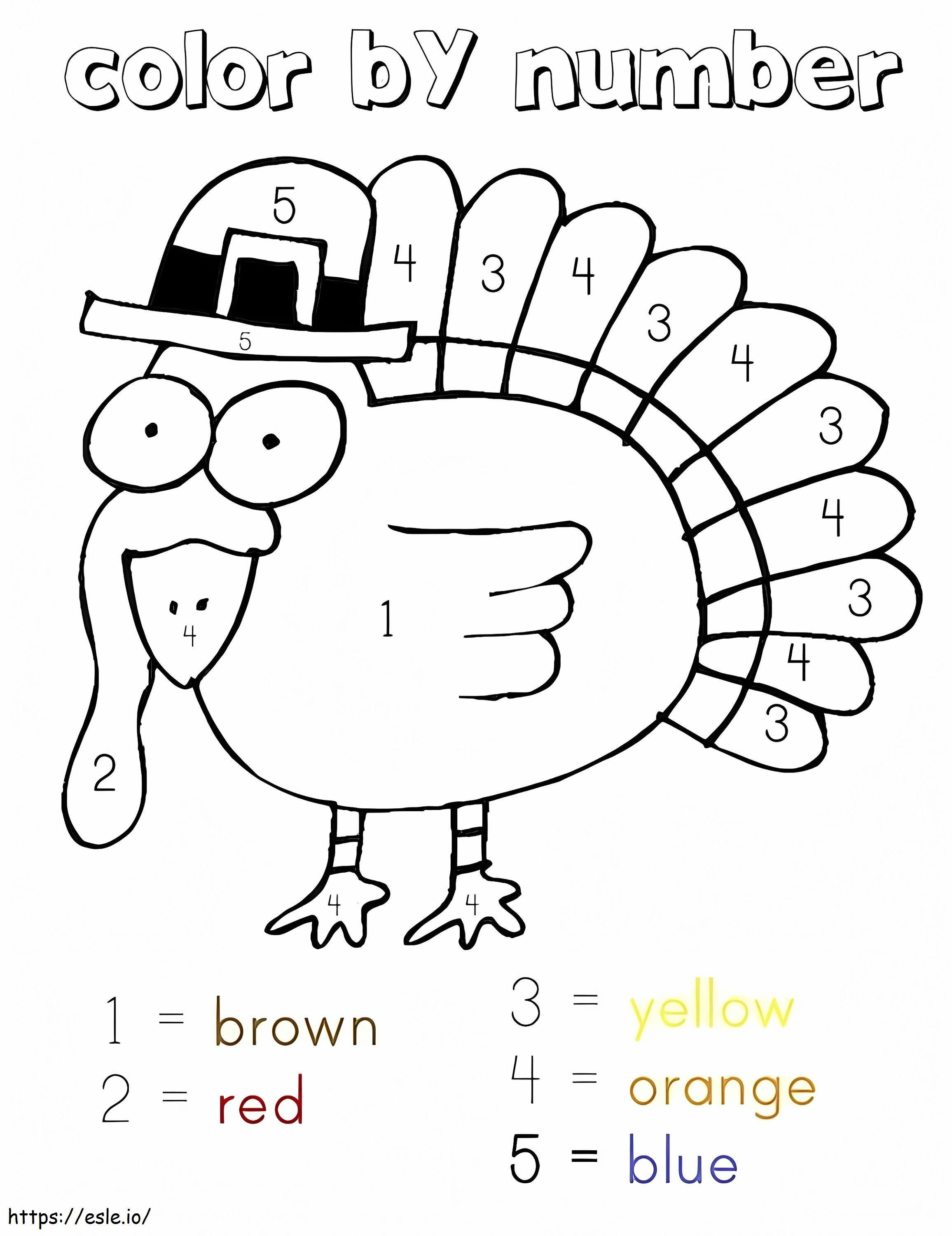 Funny turkey color by number coloring page