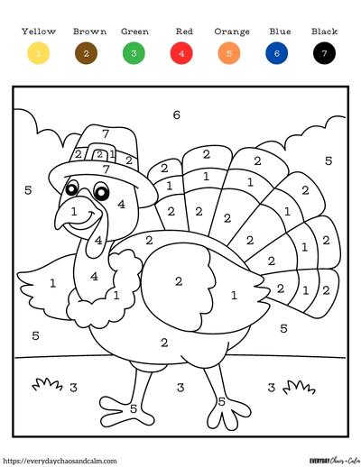 Free thanksgiving color by number pages for kids