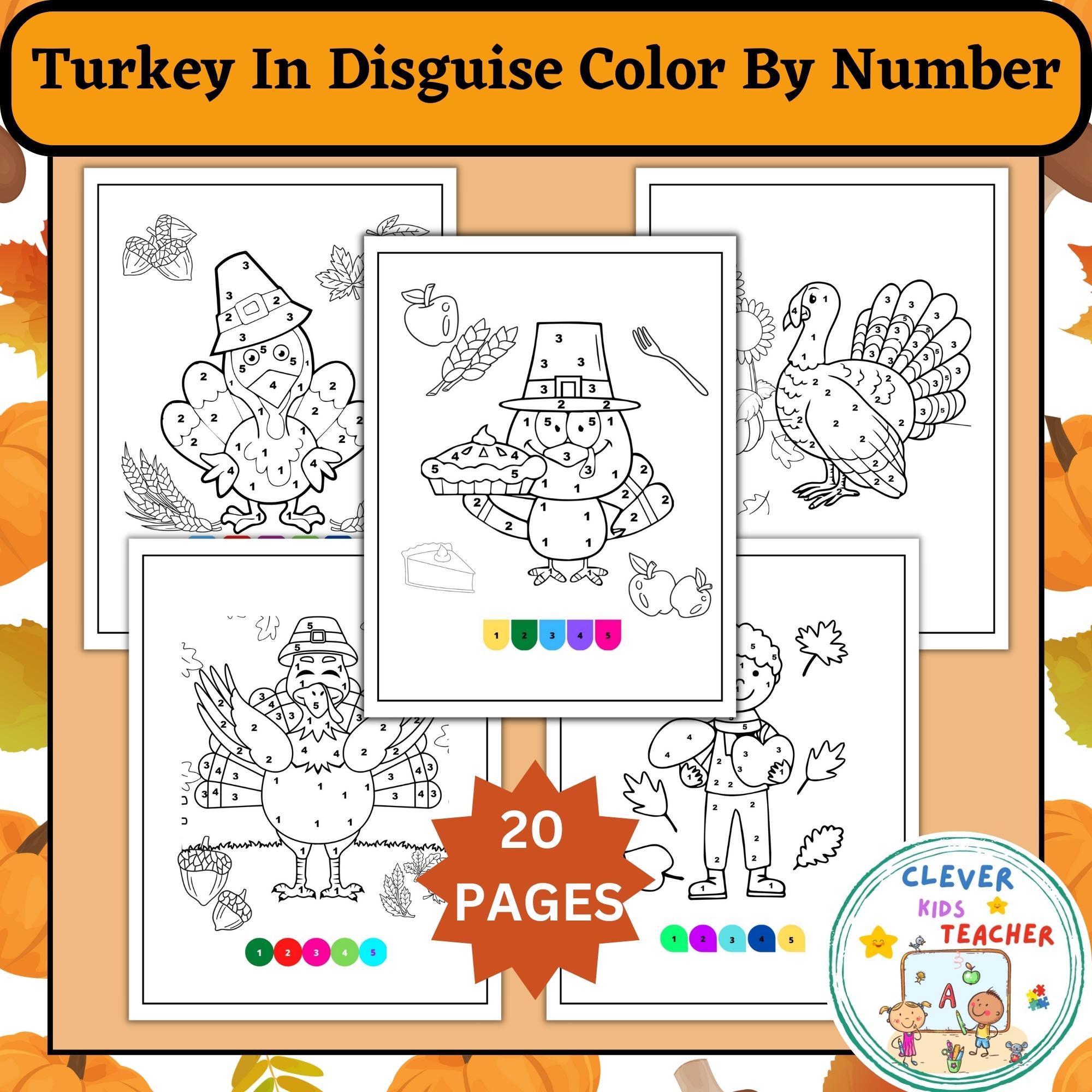 Turkey in disguise color by number thanksgiving turkey in disguise coloring made by teachers