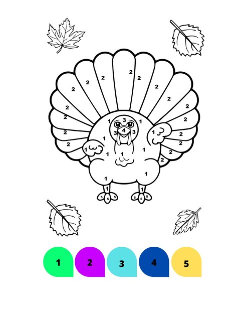 Premium vector color by number thanksgiving coloring pages thanksgiving color by number page for kids