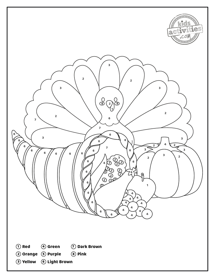 Color by number thanksgiving coloring pages kids activities blog