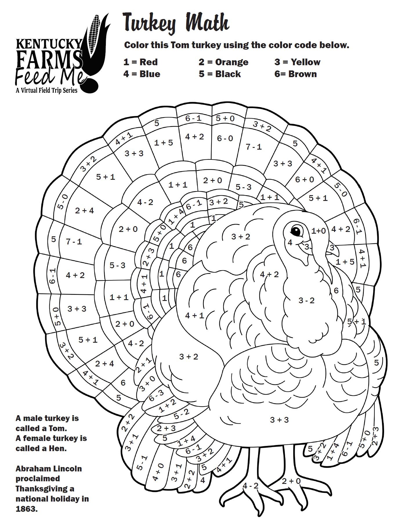 Turkey math coloring sheets â