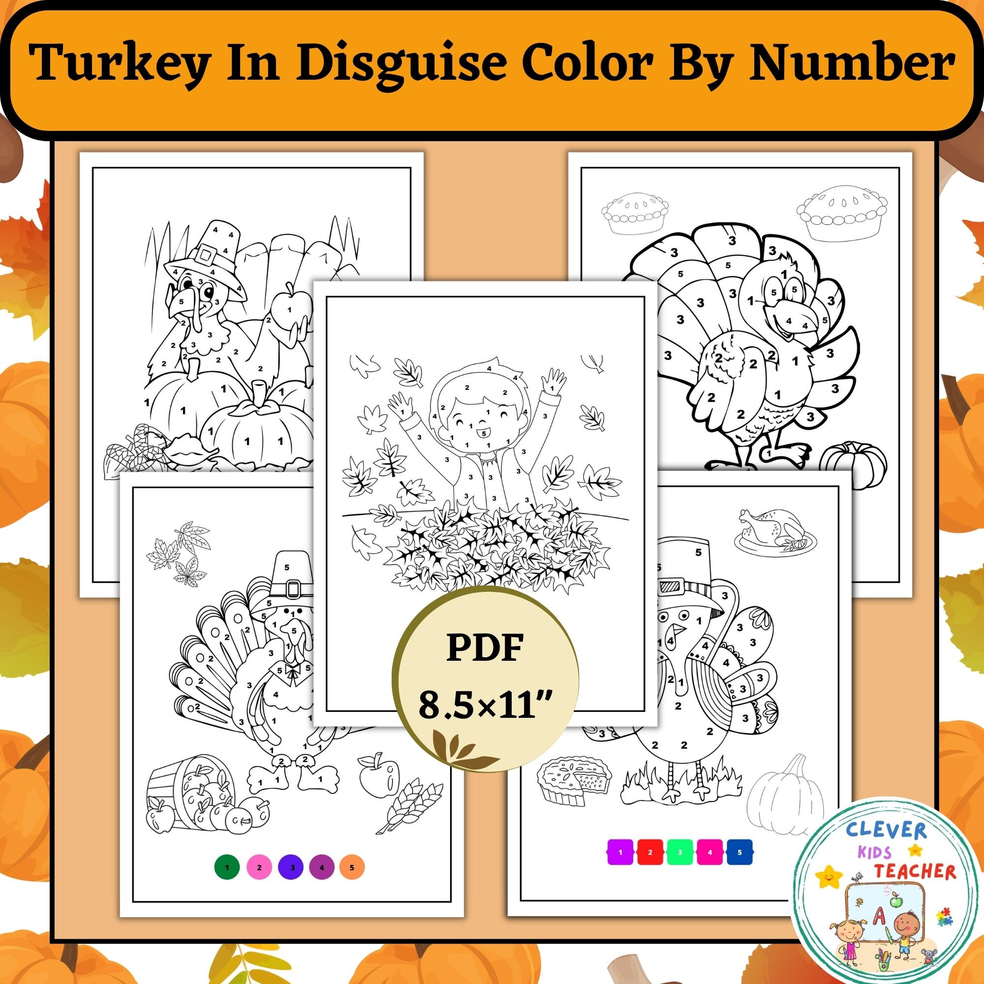 Turkey in disguise color by number thanksgiving turkey in disguise coloring made by teachers
