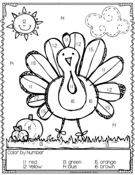 Freebie turkey color by number thanksgiving preschool thanksgiving kindergarten thanksgiving classroom