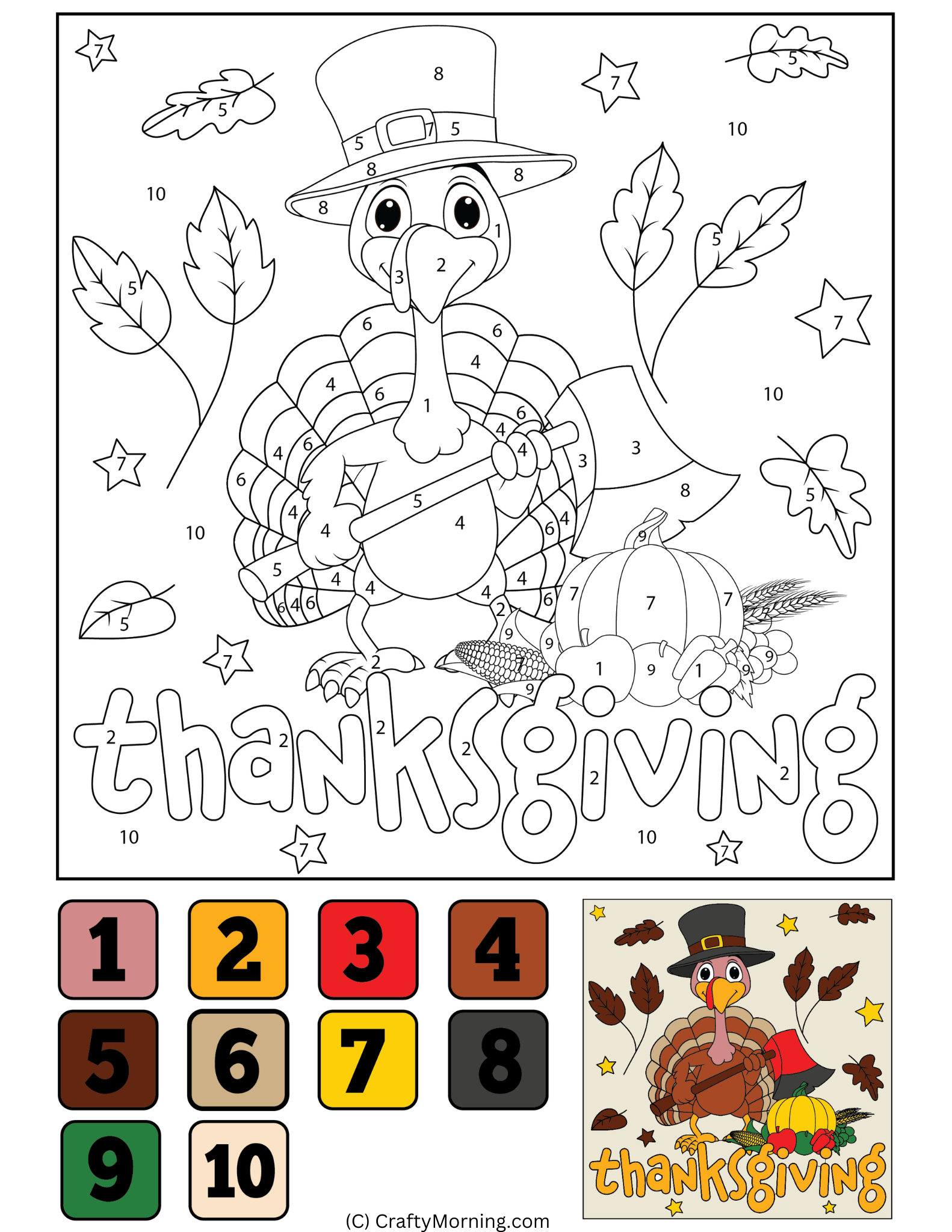 Thanksgiving color by number free printables