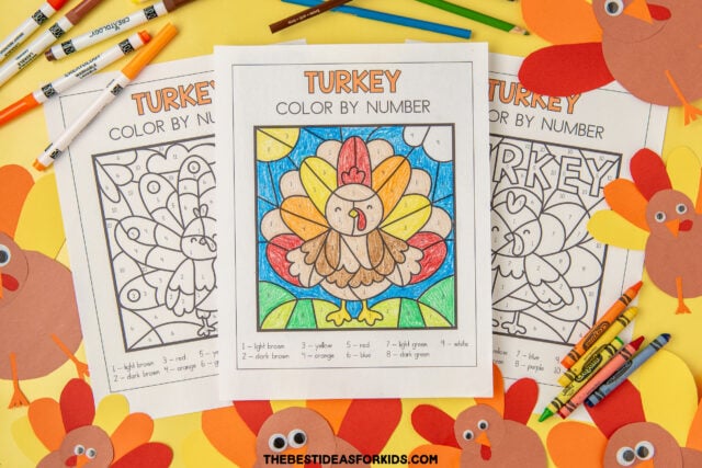 Turkey color by number free printables