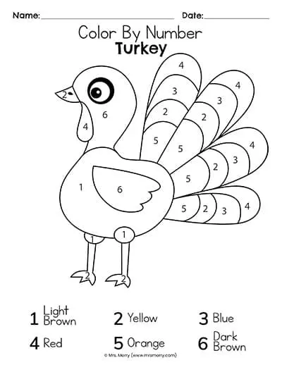 Free thanksgiving color by number worksheets mrs merry