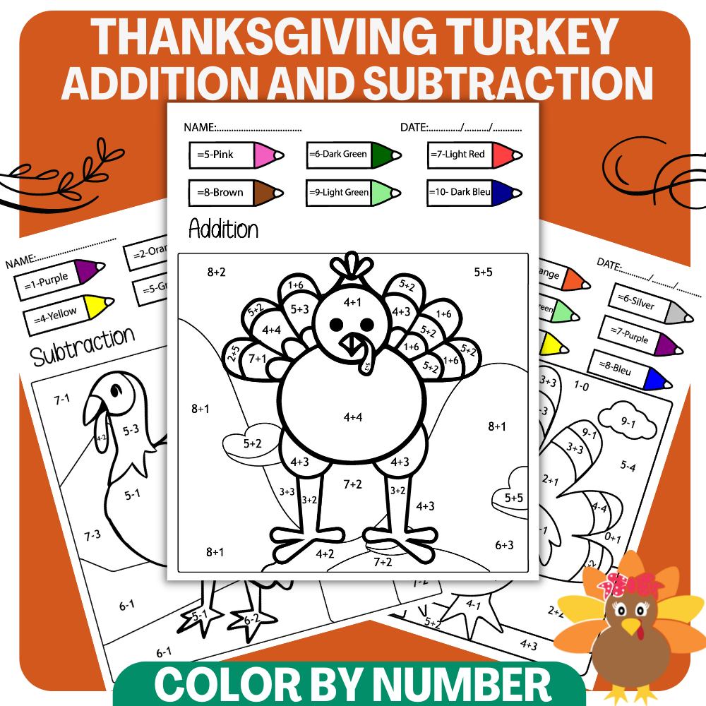 Turkey math thanksgiving color by number thanksgiving math addition made by teachers