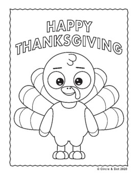 Cartoon thanksgiving turkey coloring page by circle and dot tpt