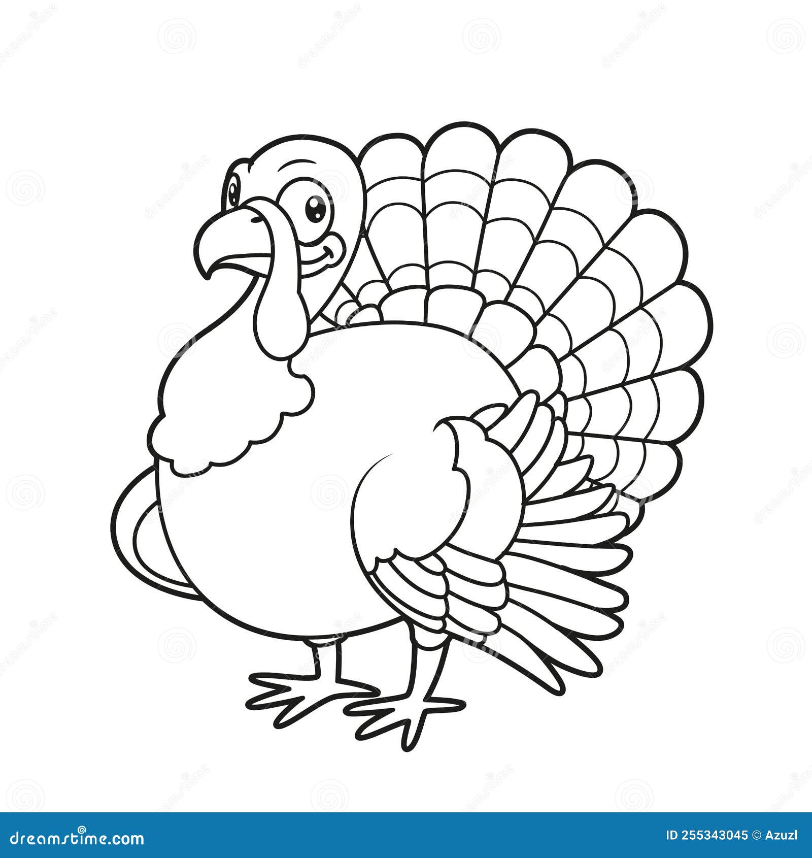 Cute cartoon turkey outline coloring page on a white stock vector