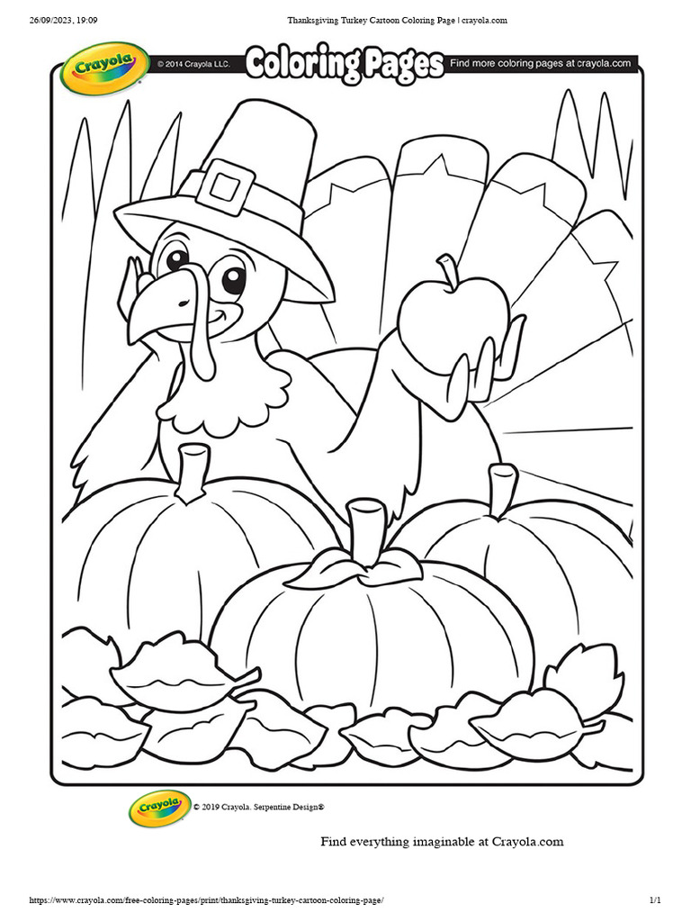 Thanksgiving turkey cartoon coloring page pdf