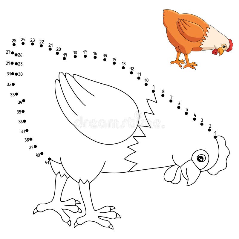 Dot to dot chicken coloring page for kids stock vector