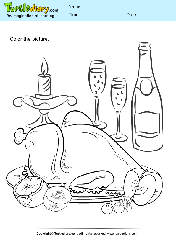 Roasted turkey coloring page turtle diary