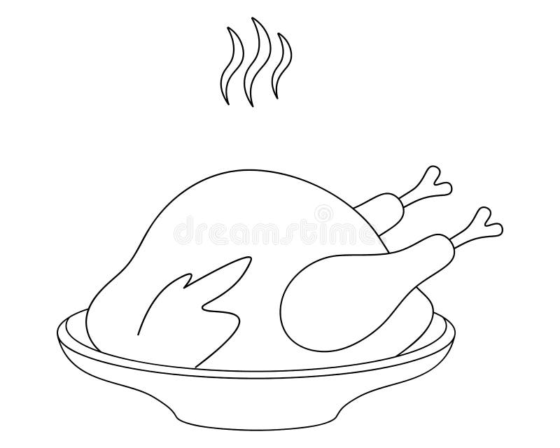 Roasted turkey sketch juicy meat on a plate fragrant smoke vector illustration coloring book for children stock vector