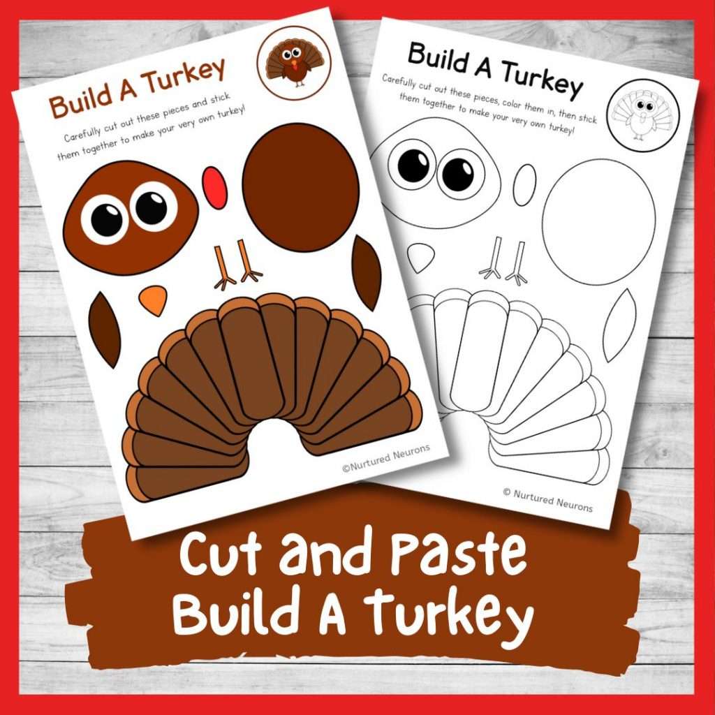 Cut and paste build a turkey craft printable templates