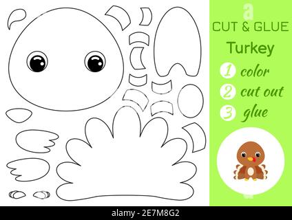 Coloring book cut and glue baby turkey educational paper game for preschool children cut and paste worksheet color cut parts and glue on paper stock vector image art