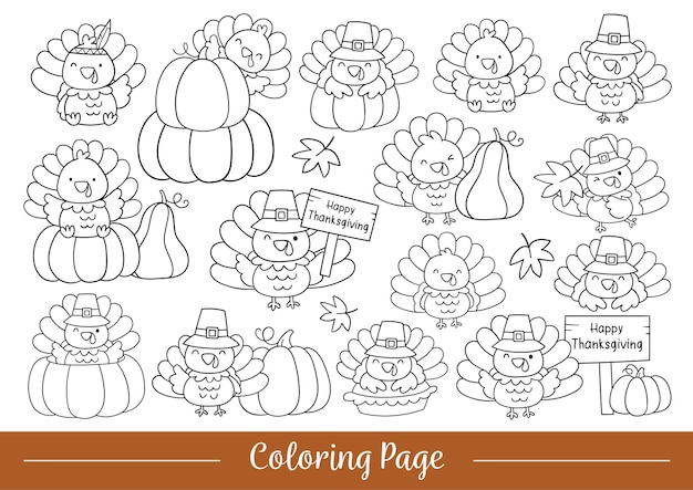 Premium vector draw coloring page cute turkey for thanksgiving day