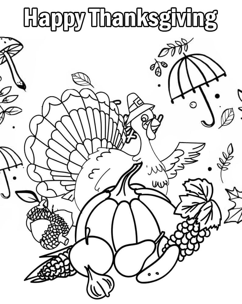 Thanksgiving day turkey coloring page