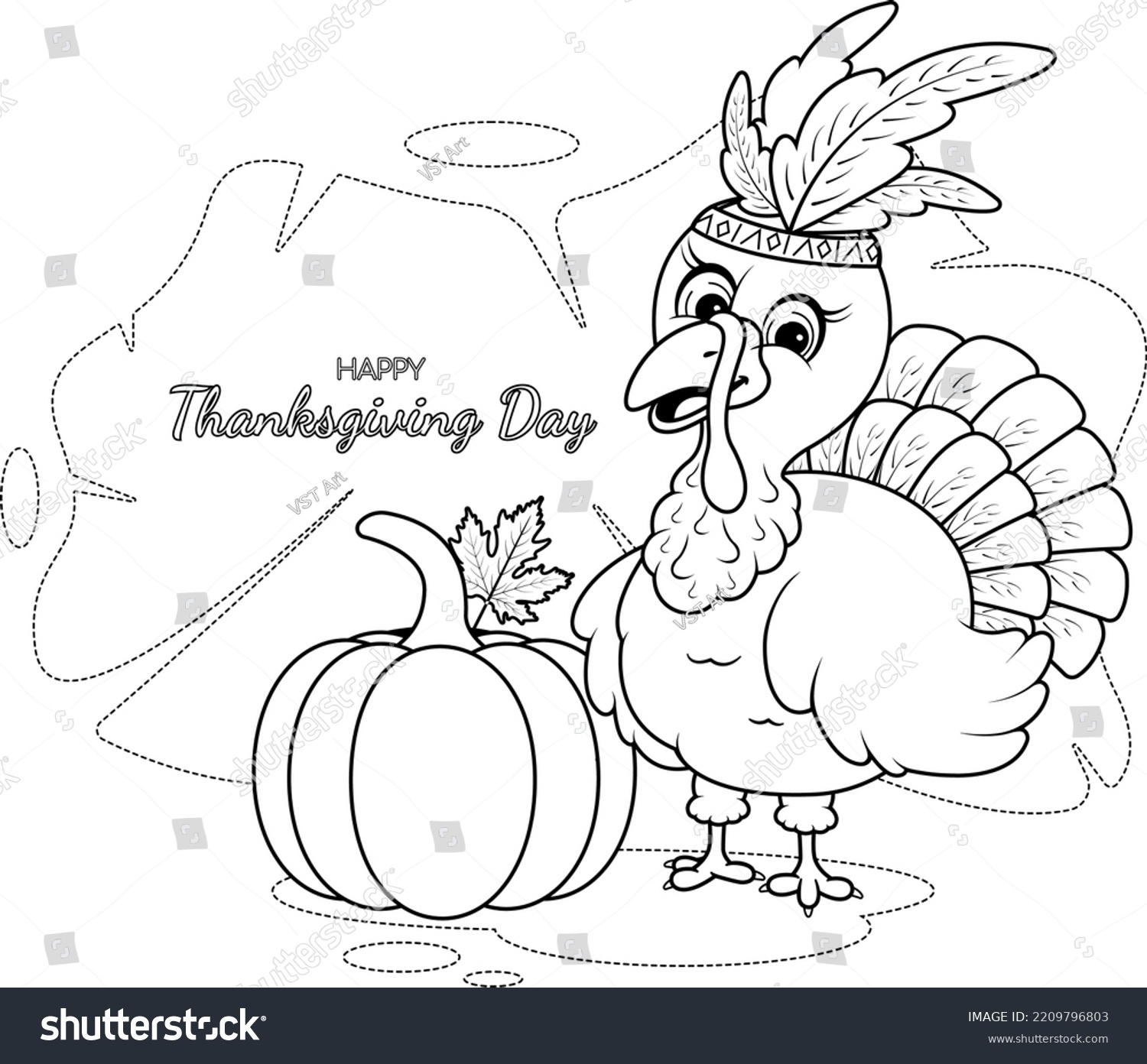 Coloring page cartoon turkey pumpkin stock vector royalty free